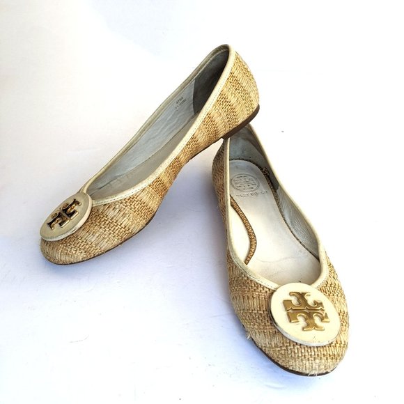 Tory Burch Shoes - Tory Burch Reva Straw White Ballet Flats Size 8